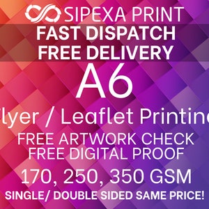 A6 Flyer, A6 Leaflet, Custom Flyer, Custom Leaflet, Printing in Full Colour, 170gsm, 250gsm, 350gsm, Gloss or Silk Paper, Digital Printing