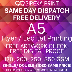 24hr Dispatch Full Colour SINGLE SIDED 140gsm Silk A5 Flyers / Leaflets 