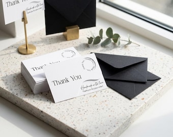 Custom Small Business Thank You Cards, Folded Thank You Notes, Order Packaging Inserts, Mini Black Envelopes, Handmade Business Packaging