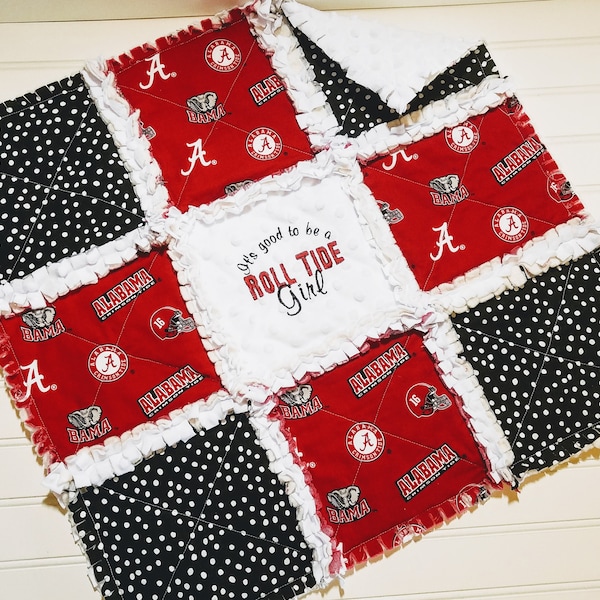 Alabama Crimson Tide MINI or CRIB Rag Quilt or Nursery Bedding - It's Good to be a Roll Tide Girl, Boy, Baby or Fan