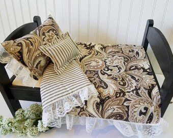 Elegant Custom Boutique Doll Bedding Set with Reversible Comforter and Personalized Pillows - Perfect Gift for 18 Dolls
