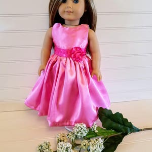 Pink Satin Doll Dress for Flower Girls, Wedding Gift, Bridal Party, Birthday Gift, Beautiful Girlhood, 18 inch Doll Dress