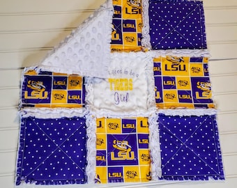 Football Fan LSU Tigers MINI or CRIB Rag Quilt or Nursery Bedding - Girl, Boy, Baby or Fan
