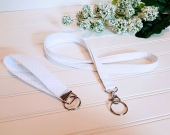 Llavero blanco - Llavero de pulsera personalizado - Cordón blanco - Juego de llavero y cordón - Regalo para profesores