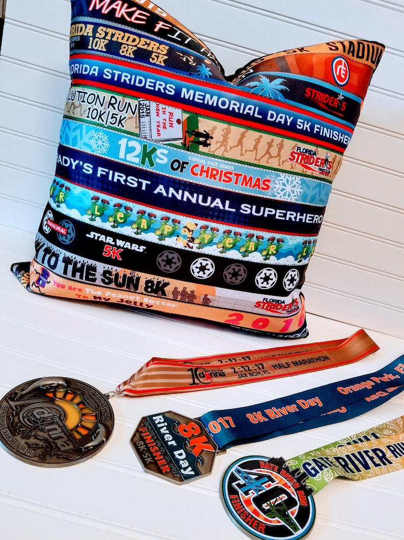 Custom Running Race Ribbon Pillow Cover Award Ribbon Keepsake Pillow