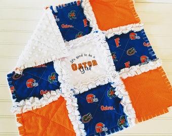 University of Fl Gators MINI Rag Quilt or CRIB Quilt or Nursery Bedding Set - It's Good To Be a Gator Girl, Boy, Baby or Fan