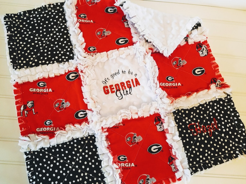 Georgia Bulldogs Custom Embroidered Mini Or Crib Sized Rag Quilt Nursery Bedding Set It S Good To Be A Girl Boy Baby Fan