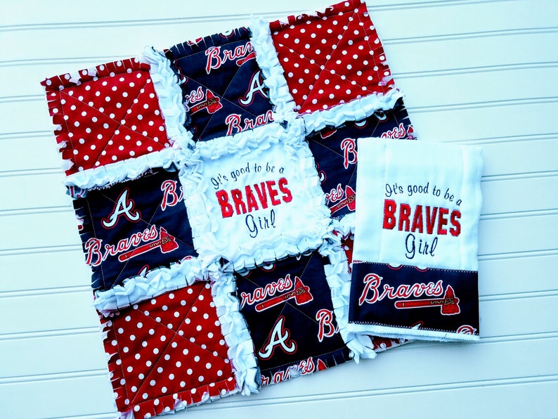 Atlanta Braves Baby Mini Rag Quilt Embroidered Burp Cloth Etsy