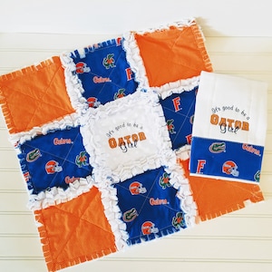 Florida Gators MINI Rag Quilt & Embroidered Burp Cloth gift set - It&#39;s Good To Be a Gator Girl, Boy, Baby or Fan