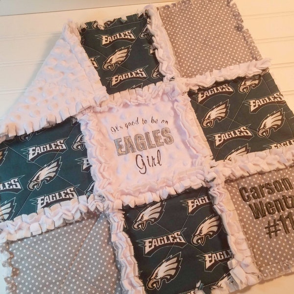 Philadelphia Eagles Custom Embroidered MINI or CRIB Rag Quilt or Nursery Bedding set - It's Good to be an Eagles Girl, Boy, Baby or Fan