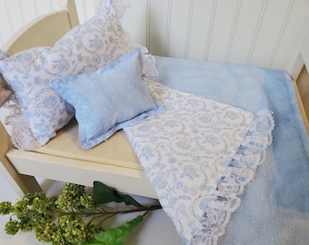Reversible Doll Bed Set with Custom Pillows - Boutique Style Gift for Girls - Personalized Comforter and Pillow Set for 18' Beds