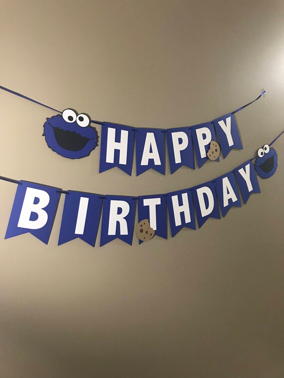 Cookie Monster Happy Birthday Banner First 1st Birthday Etsy