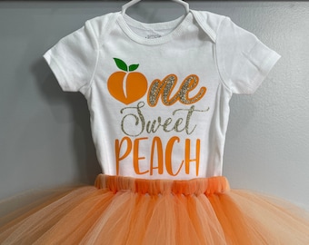 ONE Sweet Georgia Peach Baby Tutu Outfit - Summer Sweet as a Peach Little Cutie  First 1st Birthday Party Cake Smash Photo Shoot
