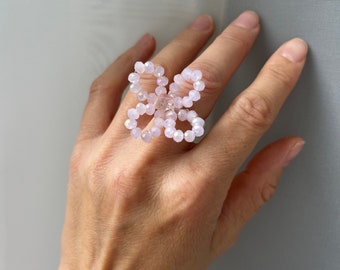 Perlenring, Perle Swarovski, Kristallperlen, Kristall Daisy Ringe, Personalisierbare Perlenringe, Blumenring, Stretch Kristallperlenring, Glas