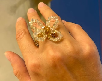 Perlenring, Perle Swarovski, Kristallperlen, Kristall Daisy Ringe, Personalisierbare Perlenringe, Blumenring, Stretch Kristallperlenring, Glas