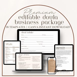 Doula Business Bundle | Canva Pro Editable templates, Client Intake, Welcome Pack, Contract, Birth Plan, Stages of Labor, Education, Receipt