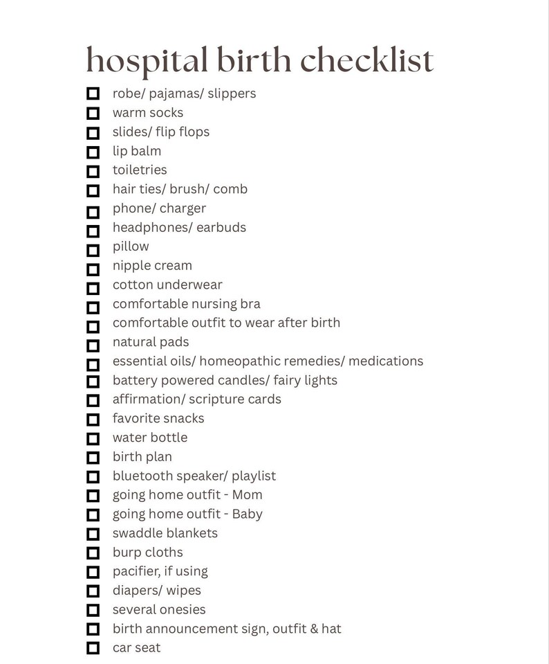 Mini pacchetto piano nascita: guida al piano nascita, checklist ospedaliere, lista degli spuntini, fasi del travaglio, affermazioni, assistenza post-partum (download digitale) immagine 5