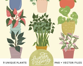 Potted Plant Clipart: Botanical Houseplant Illustrations (Digital Download)