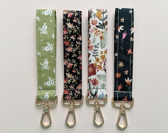 Floral Cotton Wristlet Keychain, Lobster Claw Key Fob