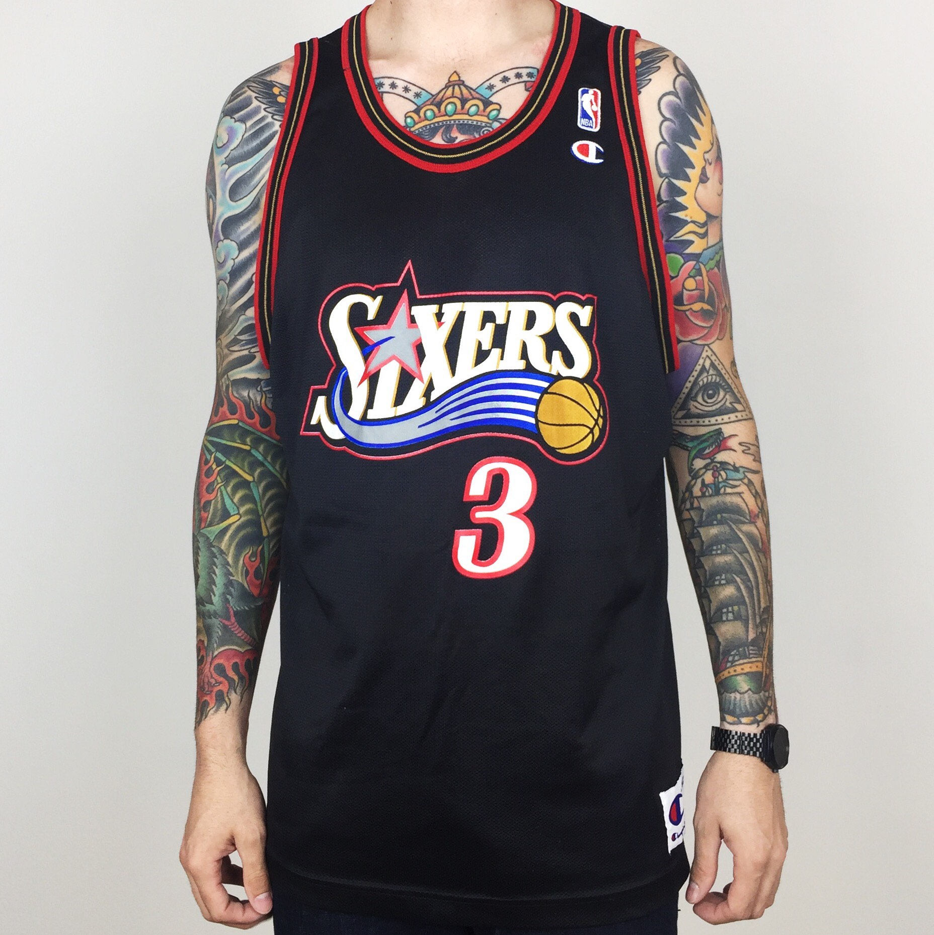 iverson black sixers jersey