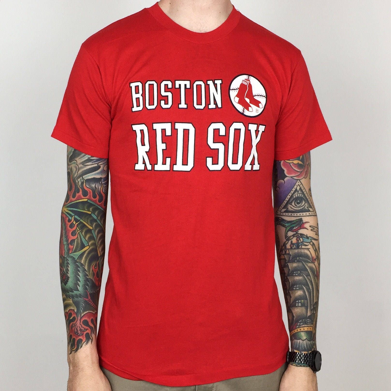 Vintage 80s Champion MLB Boston Red Sox red single stitch baseball graphic tee t-shirt shirt 
