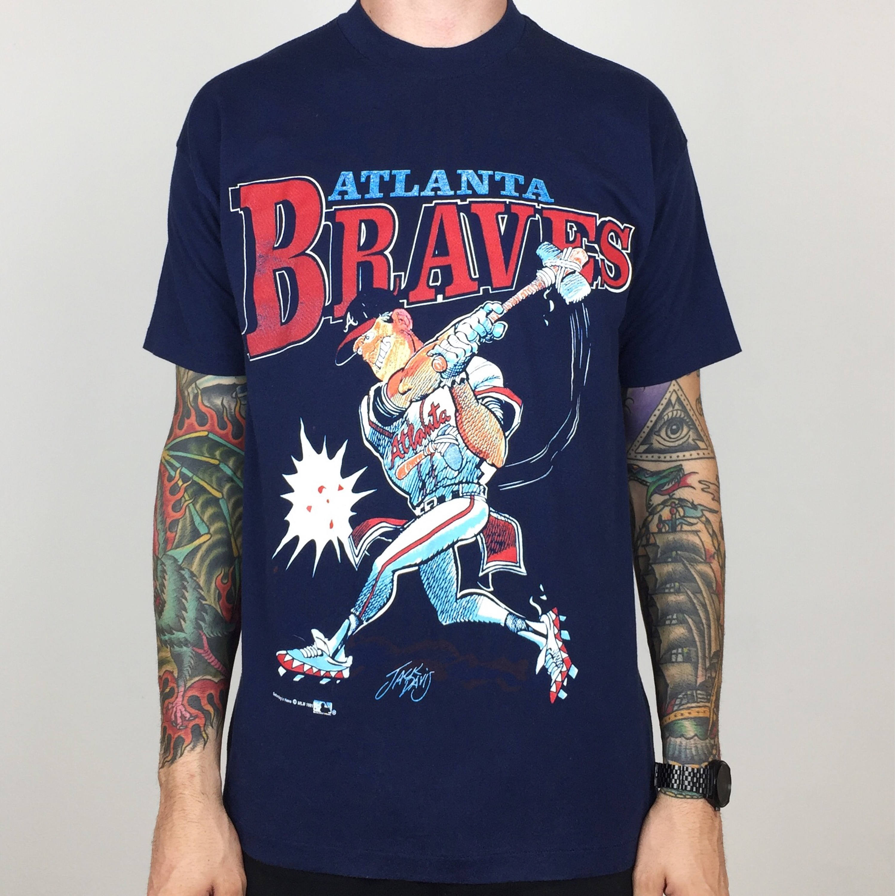 Rare Vintage 90s 1991 91 MLB Atlanta Braves Jack Davis Saturdays Hero baseball graphic tee t
