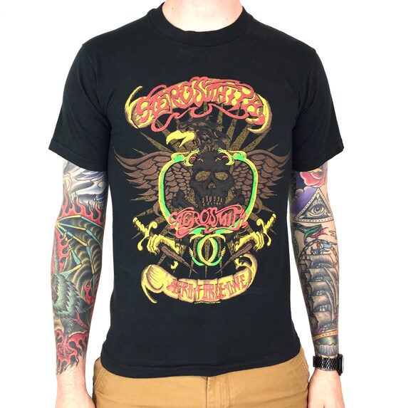 Aerosmith Aero Force One Licensed Steven Tyler American Rock Black Mens T-shirt