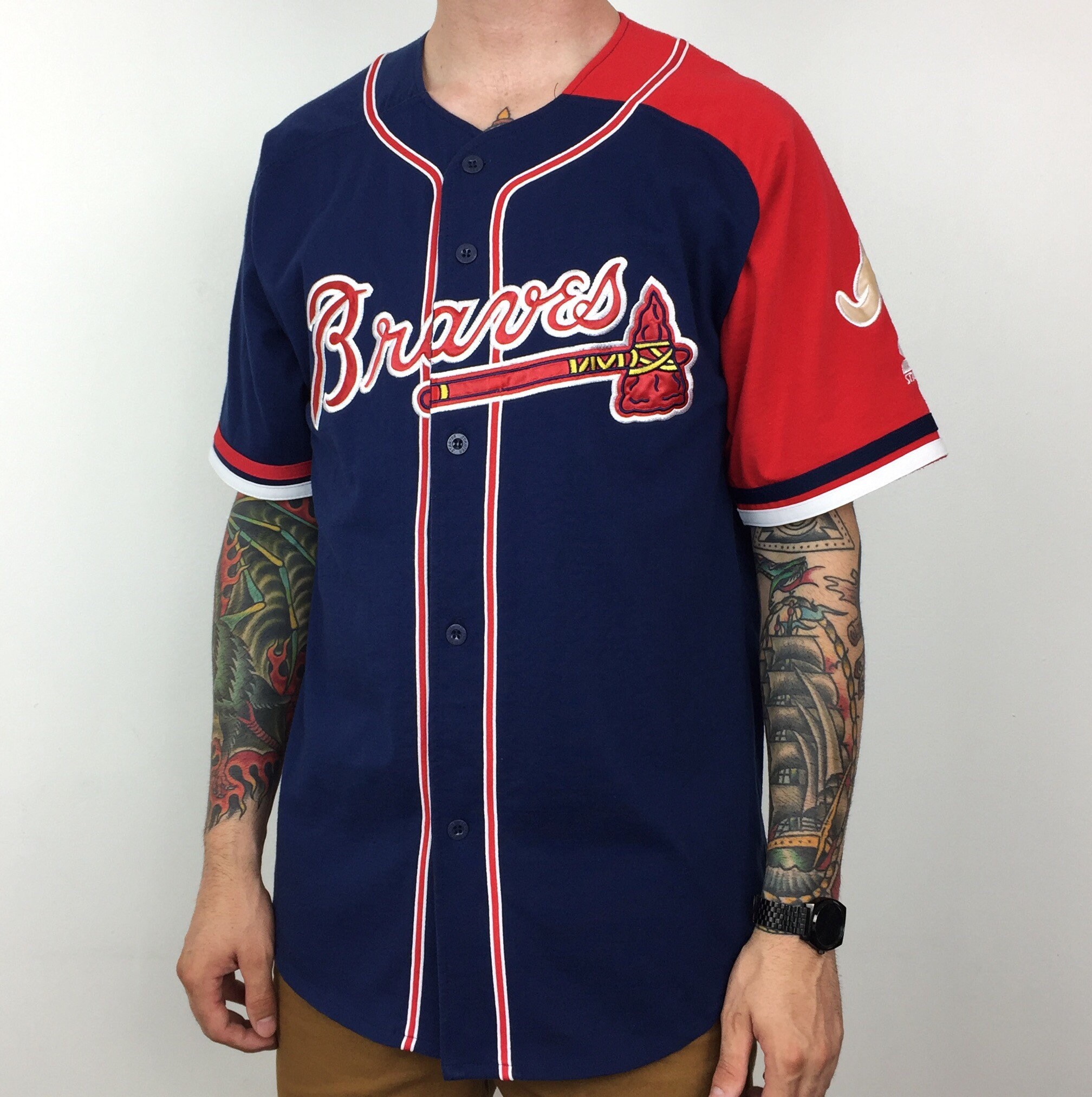 atlanta braves button up shirt