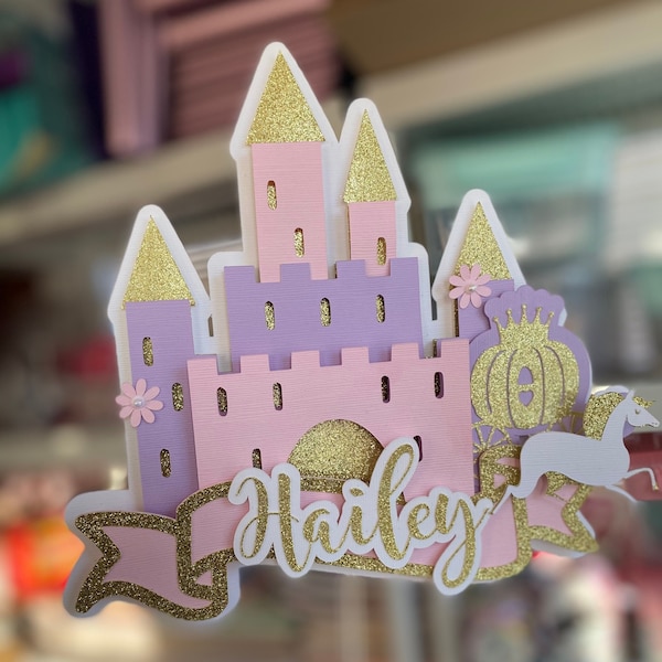 Princess Cake Topper, Cake Topper, castle Topper, purple, pink