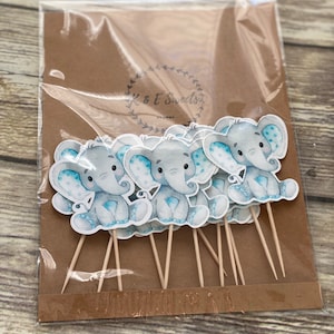 Blue Elephant Cupcake Topper, Elephant Topper, Cupcake Topper, Elephant Toppers