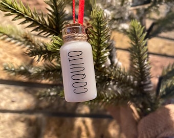 Tiny Ornament, mini ornament, Christmas ornament, gift tag, coquito, feliz navidad, Puerto Rico, Navidad, mini tree, tiny tree