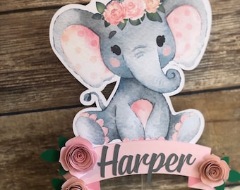 Pink Elephant Cake Topper, Elephant Topper, Cake Topper