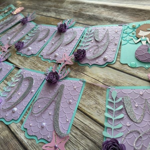Mermaid Banner, Mermaid Party, dark Purple Mermaid Banner