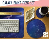 Galaxy Print Desk Mat, Mouse Pad Coaster Set -Desk Accessory Set
