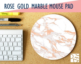 Rose Gold Marble Print Round Mouse Pad, Office Decor, Office Desk Accessory, Home Office, Trendy Workspace, Marble Office, Office Supplies