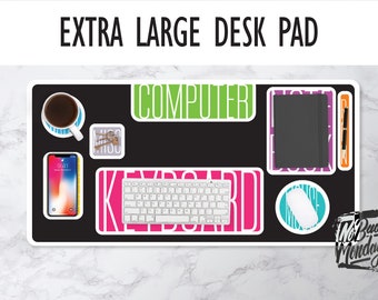 Cartoon Placements Extra Large Desk Pad - 36x18" - Mouse Pad, Desk Mat, Desk Accessory, Home Office, Office Decor, Trendy Workspace