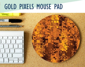 Gold Pixels Print Round Mouse Pad, Office Decor, Office Desk Accessory, Home Office, Office Decor, Trendy Workspace, Minecraft, Gamer Desk