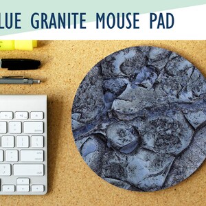 Blue Granite Print Round Mouse Pad, Office Decor, Coworker Gift, Desk Accessory, Home Office, Mousepad, Trendy Workspace, Gamer Desk
