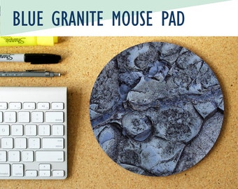 Blue Granite Print Round Mouse Pad, Office Decor, Coworker Gift, Desk Accessory, Home Office, Mousepad, Trendy Workspace, Gamer Desk