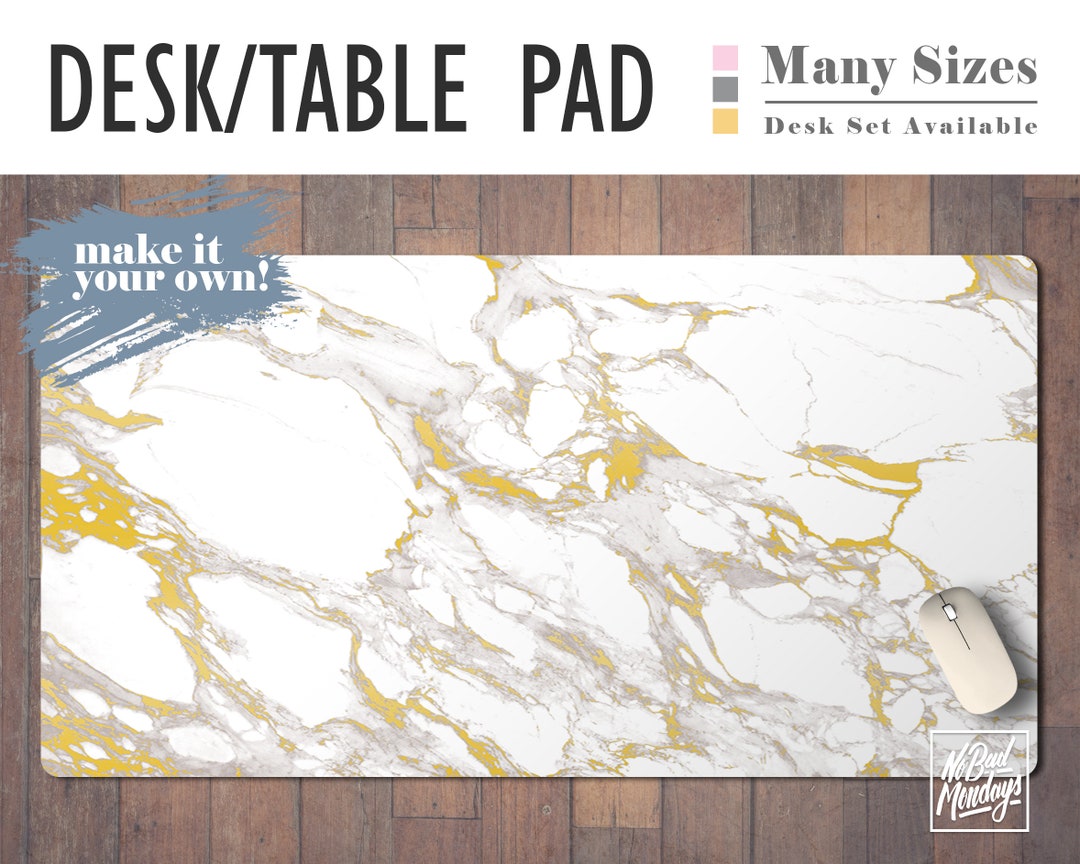 White Marble and Gold Print Desk Mat Desk Set Home Office - Etsy