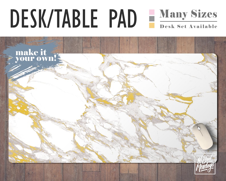 White Marble and Gold Print Desk Mat Available Custom Etsy