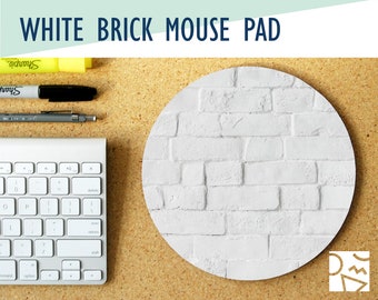 White Brick Print Round Mouse Pad, Office Decor, Desk Accessory, Home Office, Office Decor, Trendy Workspace, Gaming Desk, Work Essentials