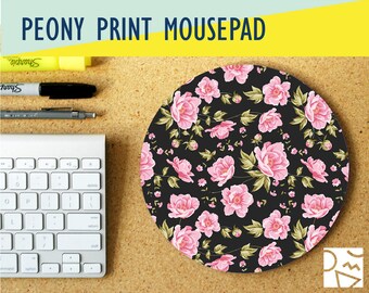 Peony Pattern Round Mousepad, Desk Accessory