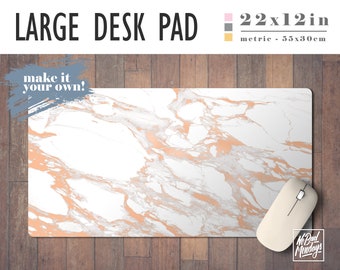 Rose Gold Marble Desk Mat, Office Workspace Accessory