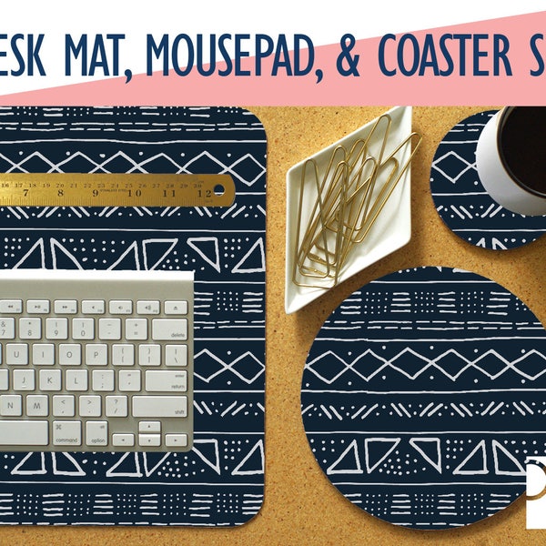 Mud Cloth Pattern Desk Mat Set, Mouse Pad and Coaster