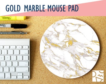 Gold Marble Print Round Mouse Pad, Desk Accessory, Office Decor, Home Office, Work Essentials, Student Desk, Gamer Desk, Mousepad, Workspace