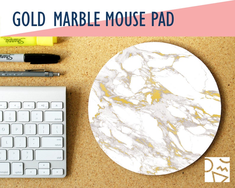 Gold Marble Print Round Mouse Pad W/ Custom Monogram Office | Etsy