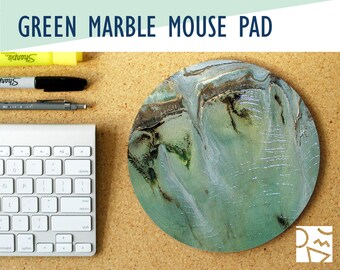 Green and Gold Marble Round Mouse Pad, Desk Accessory, Office Decor, Home Office, Work Essentials, Student Desk, Gamer Desk, Workspace