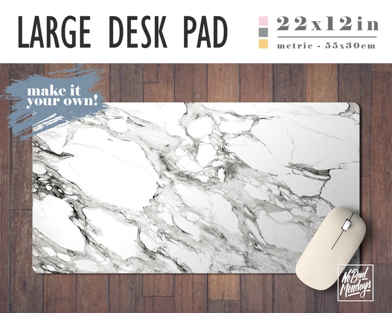 White Marble Pattern Desk Mat 2 Sizes High Quality Digital Etsy