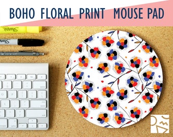 Boho Floral Print Mousepad, High Quality Digital Print, Home & Office, Boho Chic, Home Office, Trendy Workspace, Girly Desk, Office Decor